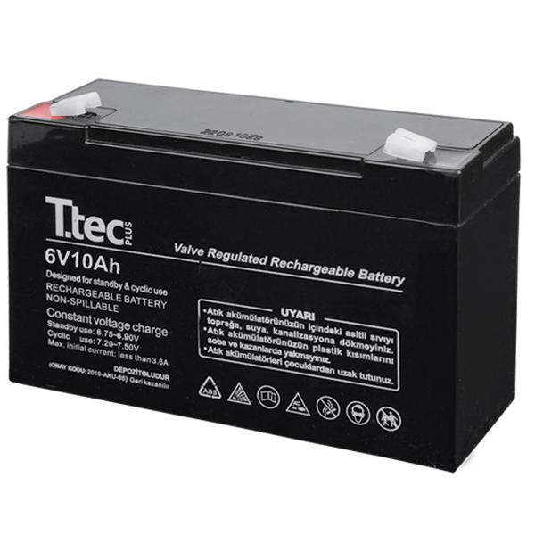 T.Tec Plus 6V 10Ah Bakımsız Kuru Akü